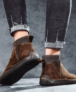 Alternative view of Men Suede Fabric Hand Stitching Warm Plush Lining Ankle Boots