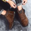 Men Suede Fabric Hand Stitching Warm Plush Lining Ankle Boots