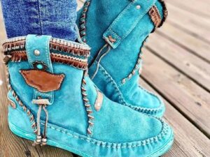 Blue Spring/Fall Faux Suede Boots