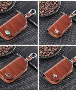 Car Logo Leather Wood Texture Car Key Case