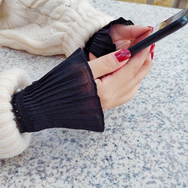 2Pcs/Pair Women Floral Lace Pleated Fake Sleeves