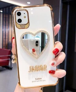 2021 Newest Luxurious Airbag Protection iPhone Case With Bling Heart shaped Mirror Hairball