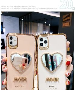 2021 Newest Luxurious Airbag Protection iPhone Case With Bling Heart shaped Mirror Hairball