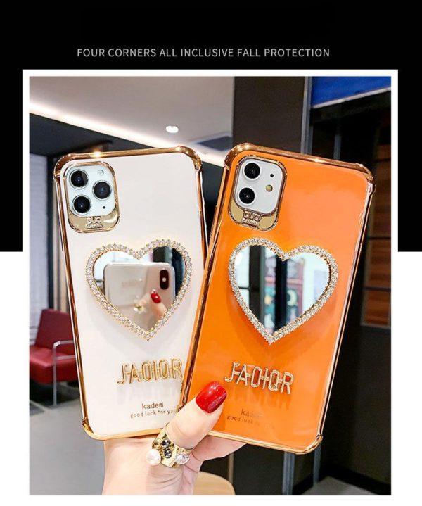 2021. aasta uusim luksuslik turvapadja kaitse iPhone'i ümbris Blingi südamekujulise peegli juuksepalliga