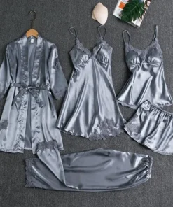 Blushy Silk 5 Piece Pajama Set