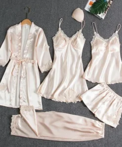 Blushy Silk 5 Piece Pajama Set