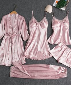 Blushy Silk 5 Piece Pajama Set