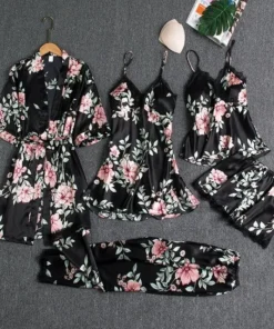Blushy Silk 5 Piece Pajama Set