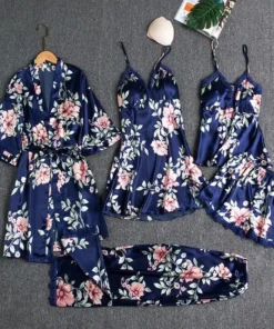 Blushy Silk 5 Piece Pajama Set