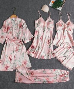 Blushy Silk 5 Piece Pajama Set