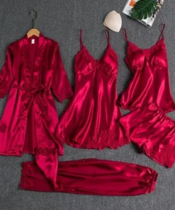Blushy Silk 5 Piece Pajama Set