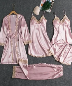 Blushy Silk 5 Piece Pajama Set
