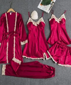 Blushy Silk 5 Piece Pajama Set
