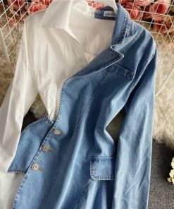 ARANLA Irregular Jean Stitching Polo Dress