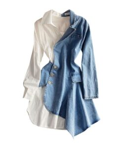 ARANLA Irregular Jean Stitching Polo Dress