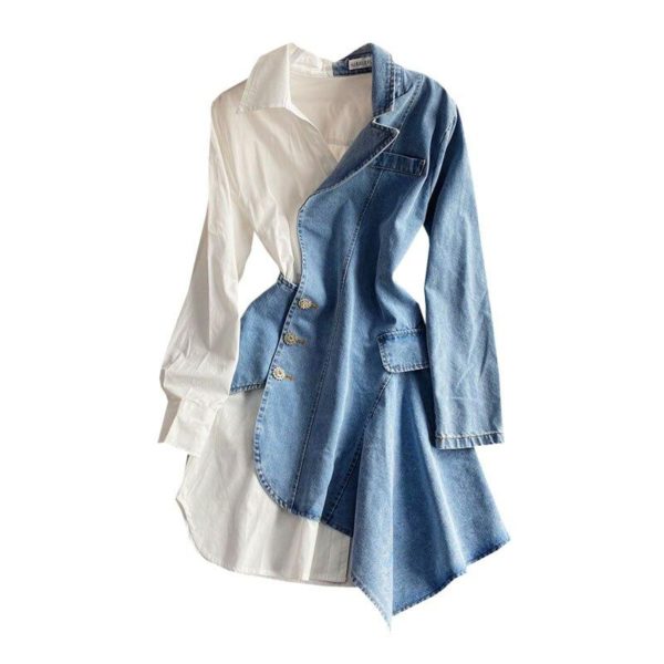 ARANLA Irregular Jean Stitching Polo Dress