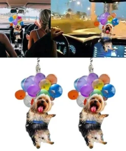 Yorkshire Terrier Dog Fly With Bubbles Car Hanging Ornament 2D Effect