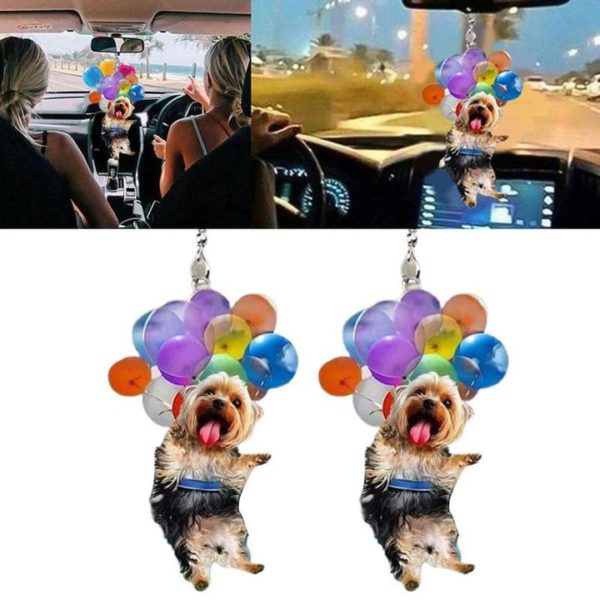 Yorkshire Terrier Dog Fly With Bubbles Car Hanging Ornament 2D Effect