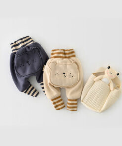 Baby Fleece PP Pants Cartoon High Waist Protector Embroidery Trousers