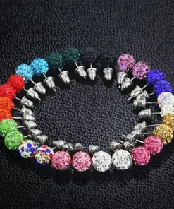 14 Pairs 18k White Gold Plate Austrian Crystal Ball Stud Earrings