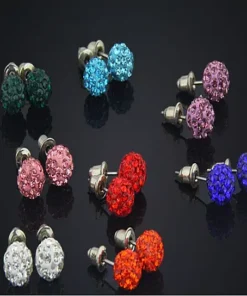 14 Pairs 18k White Gold Plate Austrian Crystal Ball Stud Earrings