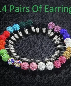 14 Pairs 18k White Gold Plate Austrian Crystal Ball Stud Earrings