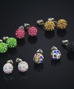 14 Pairs 18k White Gold Plate Austrian Crystal Ball Stud Earrings