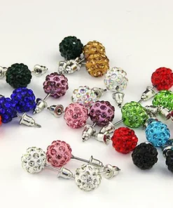 14 Pairs 18k White Gold Plate Austrian Crystal Ball Stud Earrings