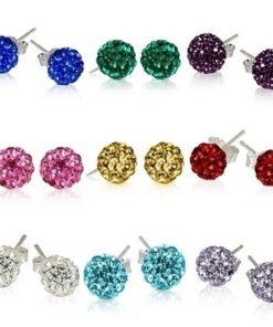14 Pairs 18k White Gold Plate Austrian Crystal Ball Stud Earrings