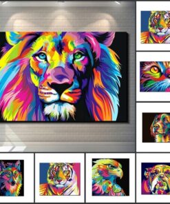 DIY Painting By Numbers Colorful Animals Oil Painting