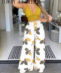 Crochet Lace Halter Crop Top & Wide Leg Pants Set