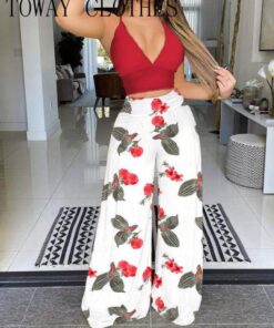 Crochet Lace Halter Crop Top & Wide Leg Pants Set