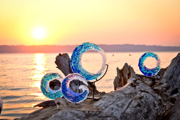Ocean Wave Fused Glass Sculpture