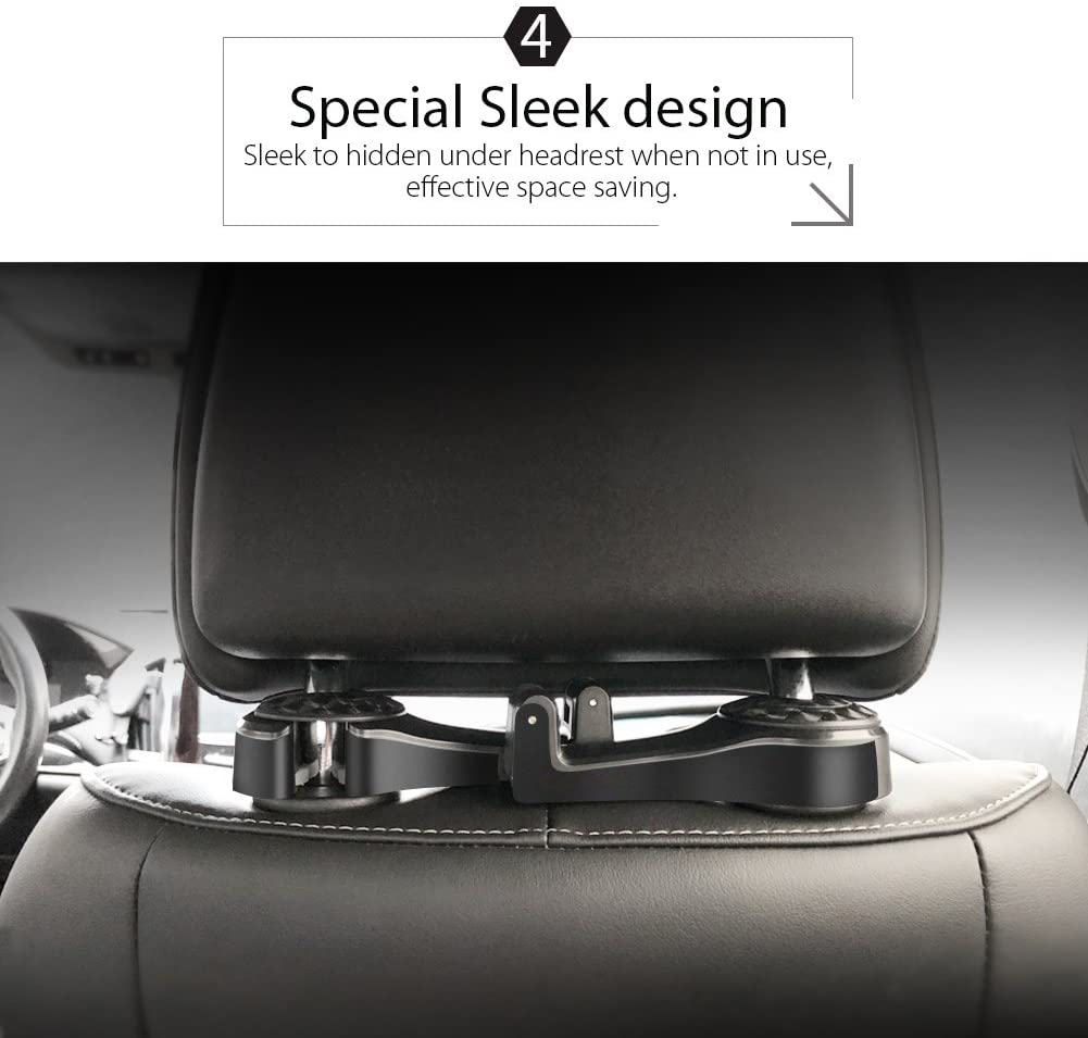 Headrest Bracket Car Hook | 2 Pcs 2 in 1 Car Hooks Holder | 360° Rotation  Hidden Car Seat Hooks for Bags | Multi-functional Car Phone Holder Headrest