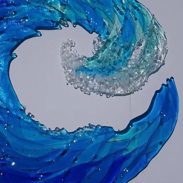 Ocean Wave Fused Glass Sculpture