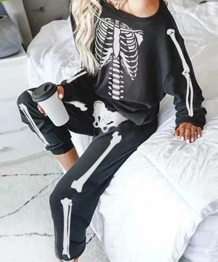 HALLOWEEN SKULL SLANTED SHOULDER SUIT