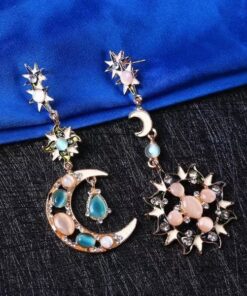 Jewelry-Stylish Trendy Star Sun Moon Rhinestone Crystal Stellar Dangle Earrings for Women Bohemian Jewelry