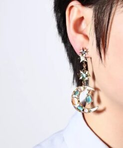 Jewelry-Stylish Trendy Star Sun Moon Rhinestone Crystal Stellar Dangle Earrings for Women Bohemian Jewelry