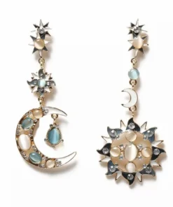 Jewelry-Stylish Trendy Star Sun Moon Rhinestone Crystal Stellar Dangle Earrings for Women Bohemian Jewelry