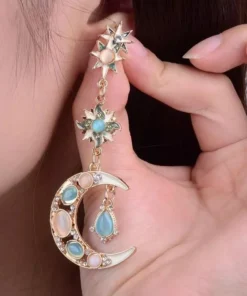 Jewelry-Stylish Trendy Star Sun Moon Rhinestone Crystal Stellar Dangle Earrings for Women Bohemian Jewelry