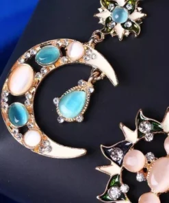 Jewelry-Stylish Trendy Star Sun Moon Rhinestone Crystal Stellar Dangle Earrings for Women Bohemian Jewelry