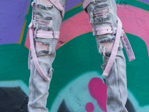 Locked & Loaded Jeans - Straps And Stones - Grey And Pink - LL102