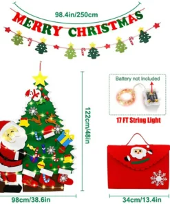 Felt Christmas Tree 4ft With LED Lights Strip 38 Pcs