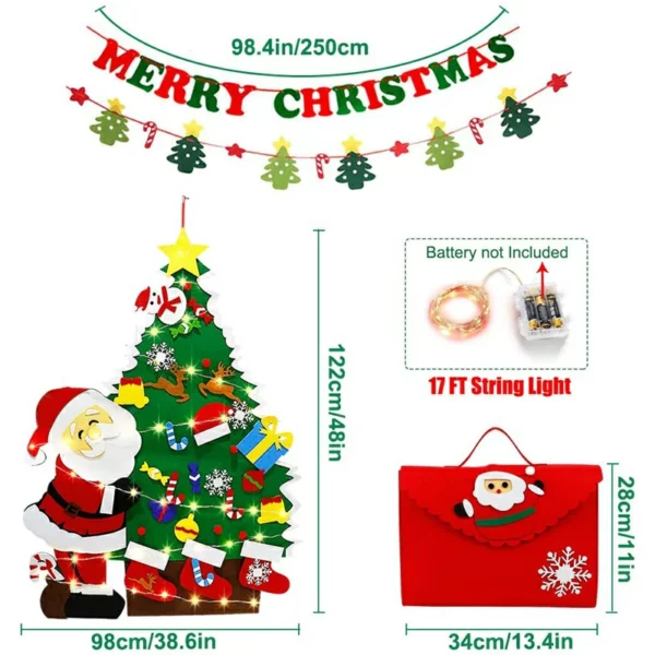 Božićno drvce od filca 4 stope s trakom za LED svjetla 38 kom