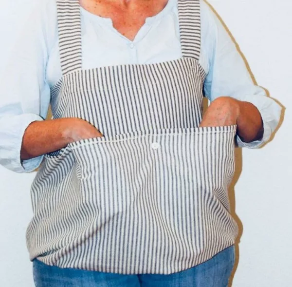 Gathering Pinafore Apron With Large 3 Section Front Pocket Converts To An Egg Apron / Gardening Apron