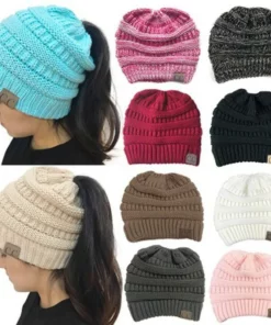 Halloween Sale - Soft Knit Ponytail Beanie Hat