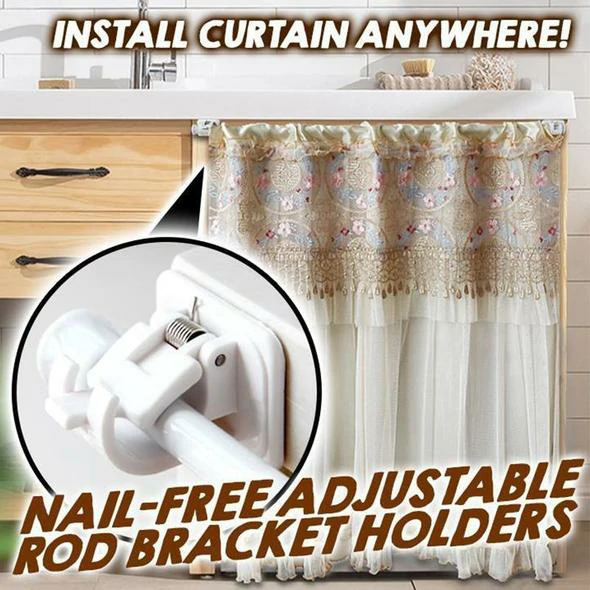 (🔥SUMMER HOT SALE - SAVE 50% OFF) Nail-free Adjustable Rod Bracket Holders&Set of 2 Pcs(BUY 3 SETS GET 1 FREE)