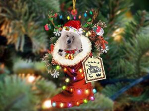 WHITE Standard Poodle-Xmas Boot-Two Sided Ornament