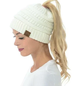 Halloween Sale - Soft Knit Ponytail Beanie Hat
