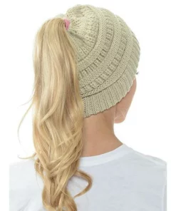 Halloween Sale - Soft Knit Ponytail Beanie Hat